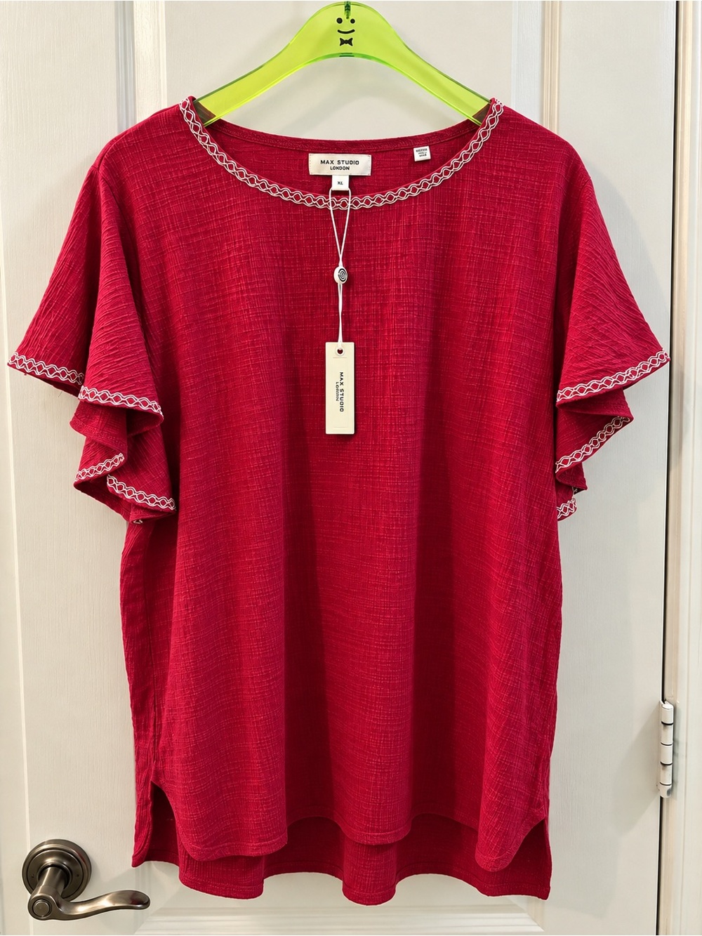 Max Studio Crimson Ruffle Sleeve Blouse